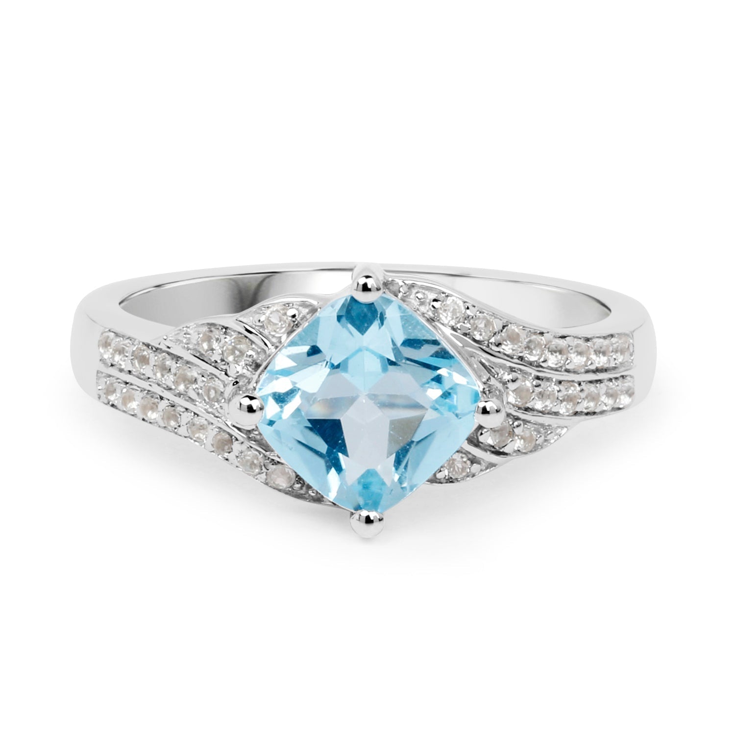 2.06 Carat Genuine Blue Topaz and White Topaz .925 Sterling Silver Ring  DestGlow