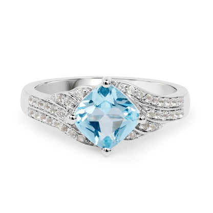 2.06 Carat Genuine Blue Topaz and White Topaz .925 Sterling Silver Ring  DestGlow