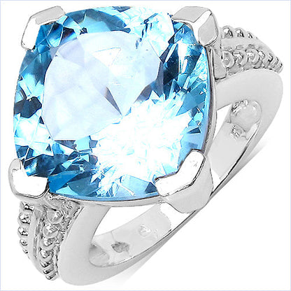 12.40 Carat Genuine Blue Topaz .925 Sterling Silver Ring  DestGlow