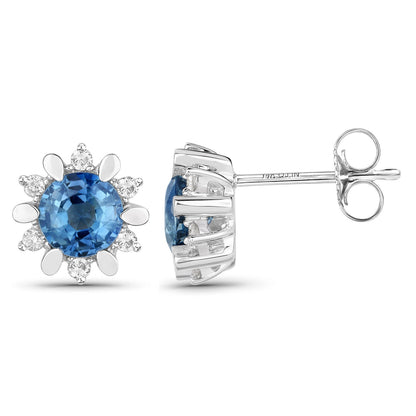 1.87 Carat Genuine Blue Sapphire and White Diamond 14K White Gold Earrings by Bids.com