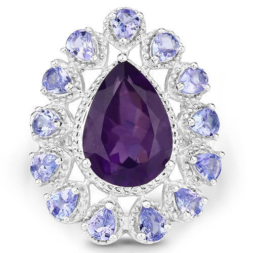 5.82 Carat Genuine Amethyst and Tanzanite .925 Sterling Silver Ring by Bids.com