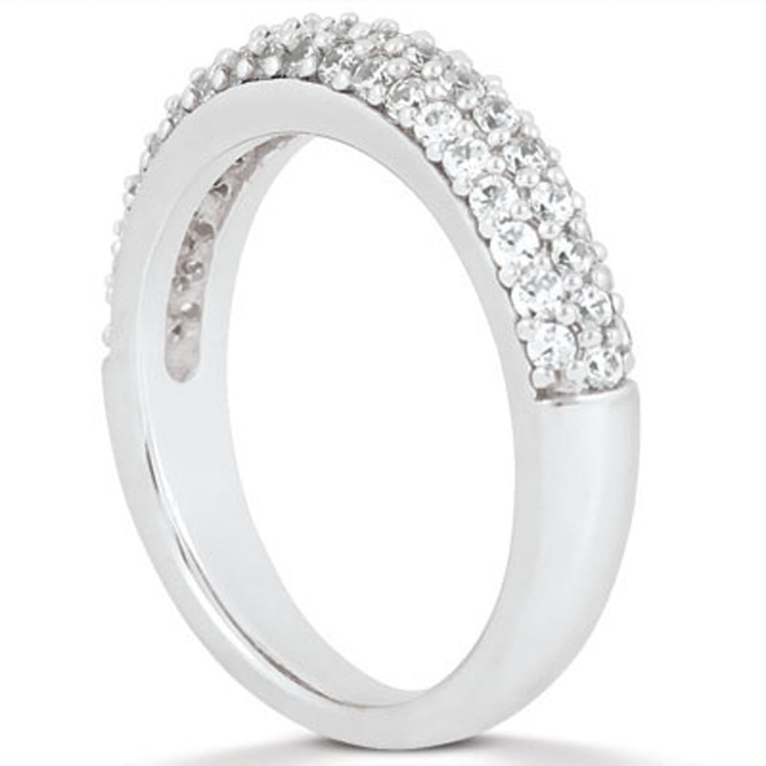 14k White Gold Triple Multi-Row Micro- Pave Diamond Wedding Ring Band by Bids.com