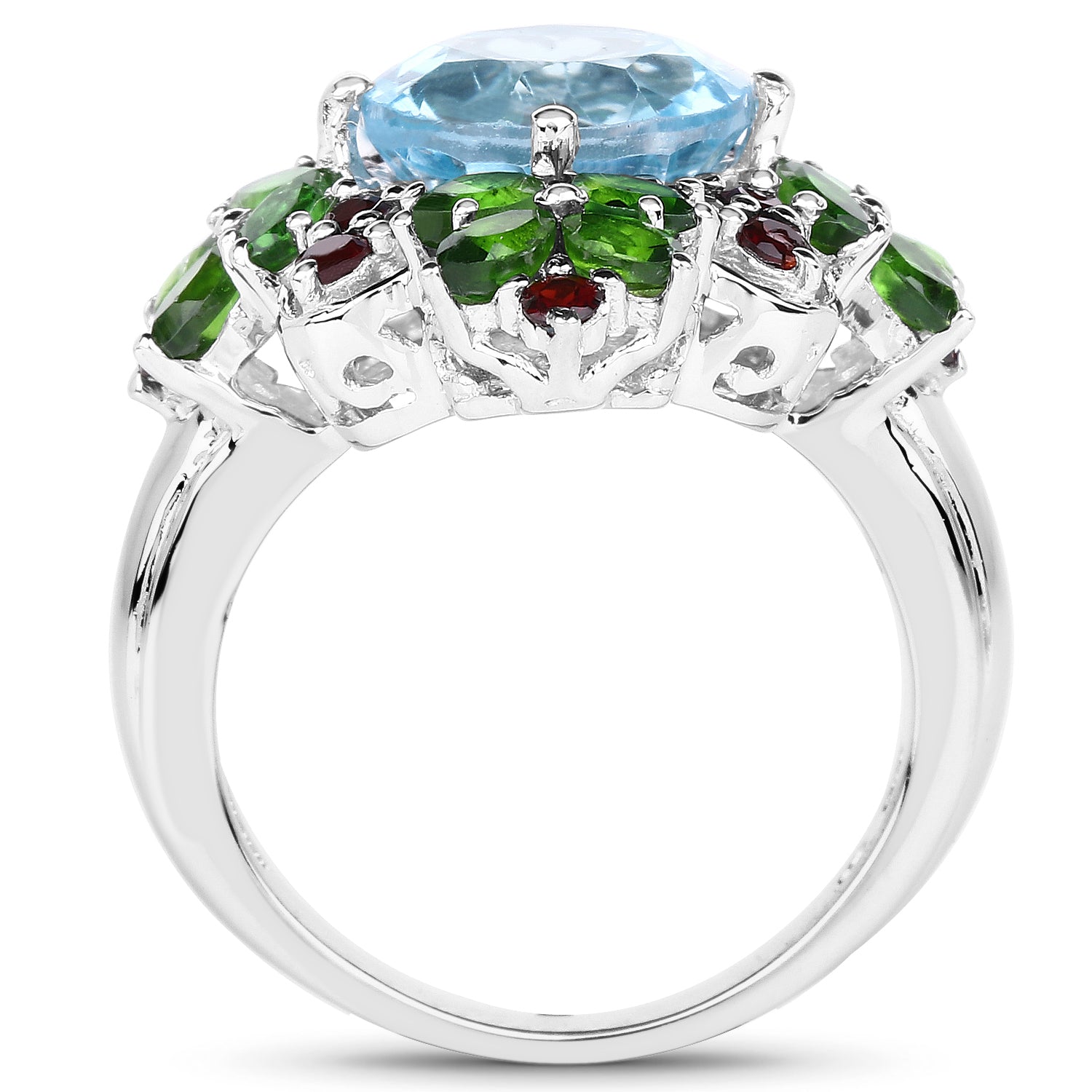 5.76 Carat Genuine Blue Topaz, Chrome Diopside &amp; Garnet .925 Sterling Silver Ring by Bids.com