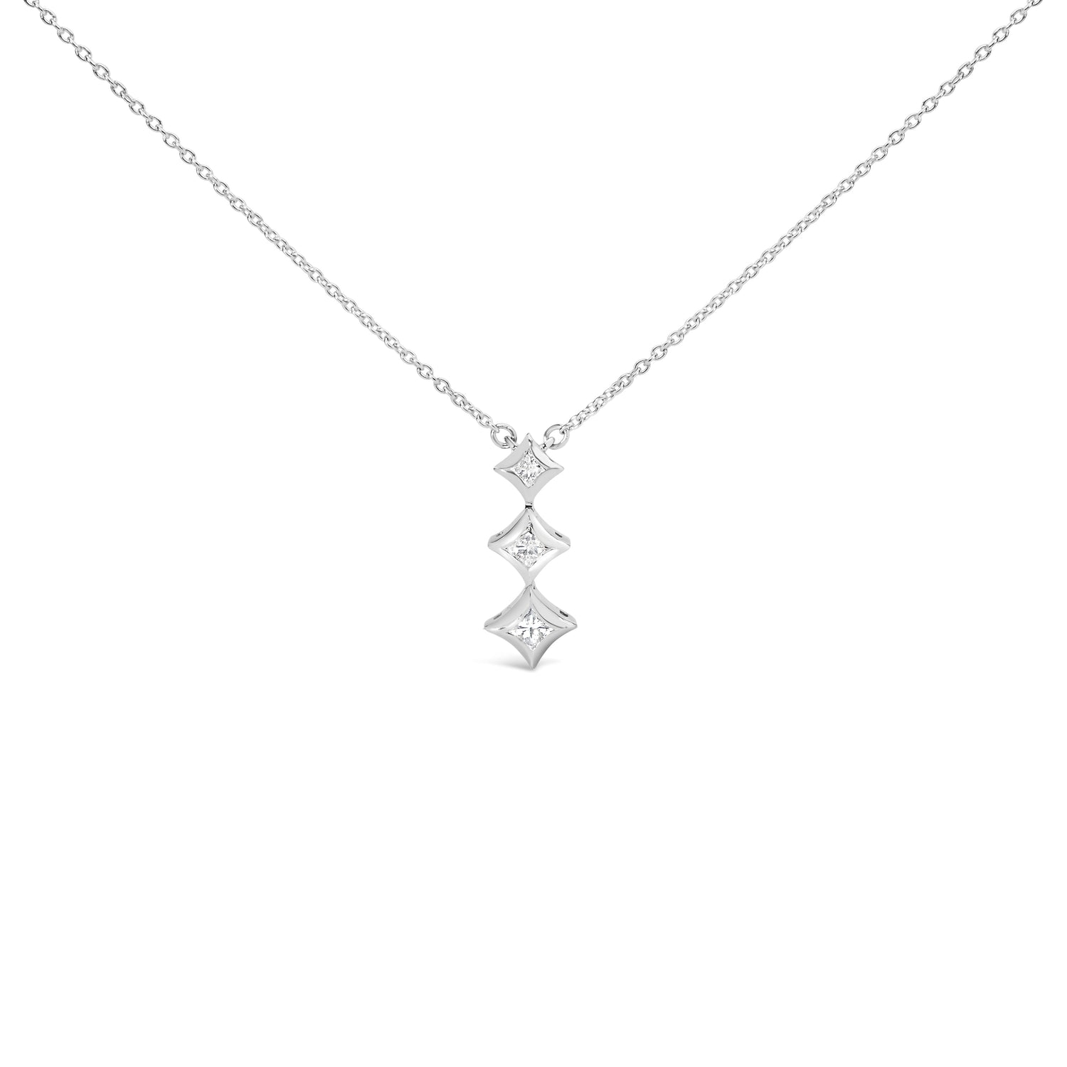 10K White Gold 1/5 Cttw Princess Cut Diamond 3 Stone Drop 18" Pendant Necklace (H-I Color, SI2-I1 Clarity) by Bids.com