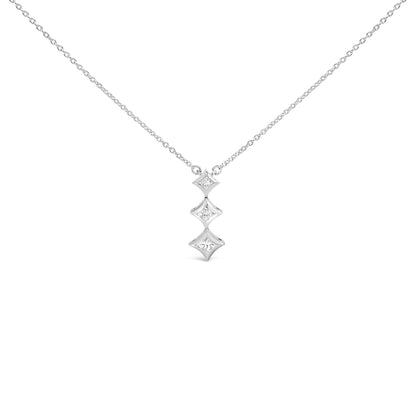 10K White Gold 1/5 Cttw Princess Cut Diamond 3 Stone Drop 18" Pendant Necklace (H-I Color, SI2-I1 Clarity) by Bids.com