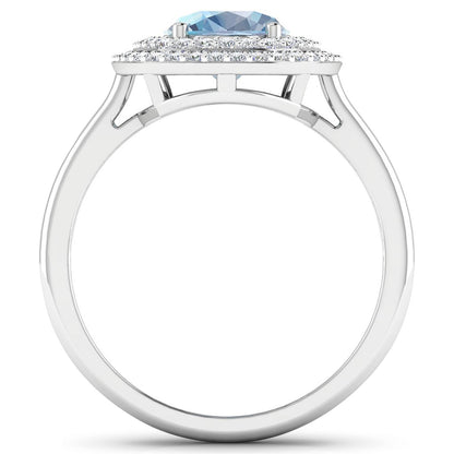 1.72 Carat Genuine Aquamarine and White Diamond 14K White Gold Ring by Bids.com