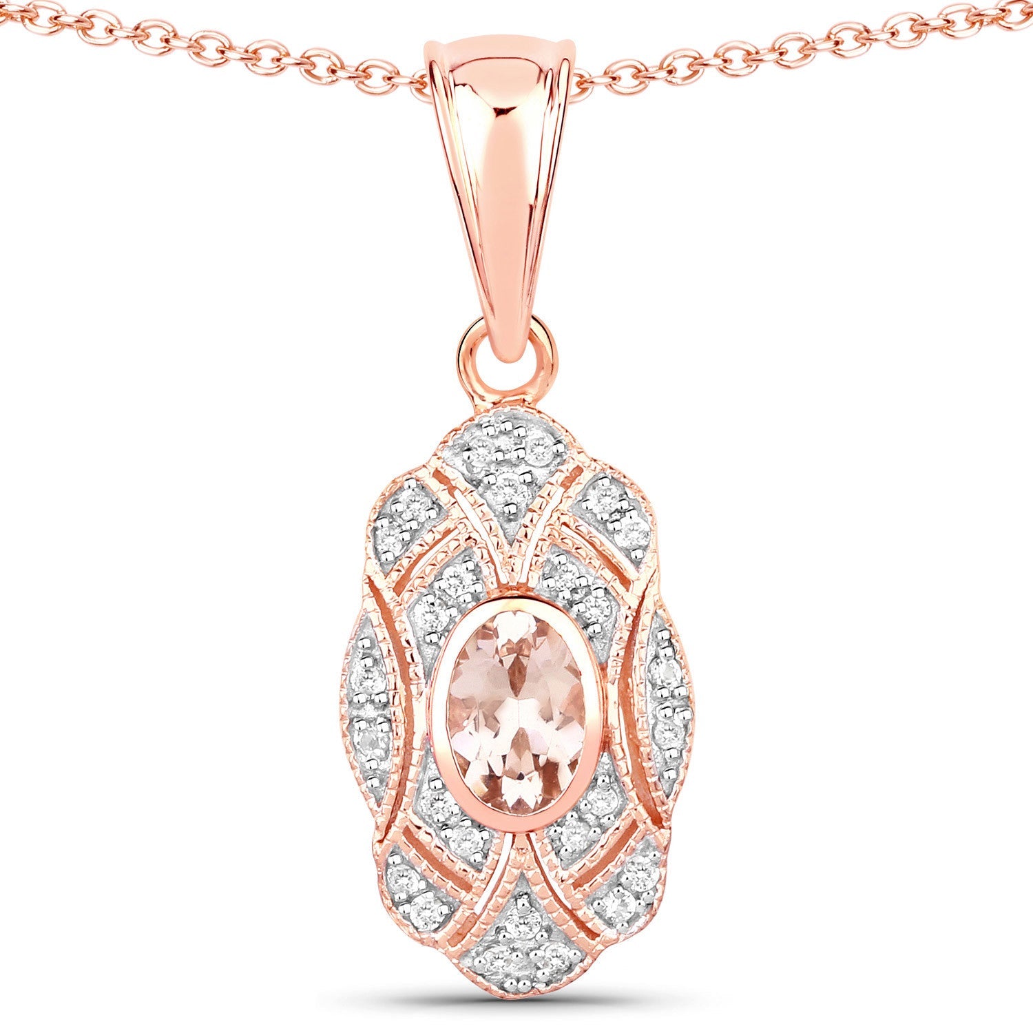 0.52 Carat Genuine Morganite and White Topaz .925 Sterling Silver Pendant by Bids.com