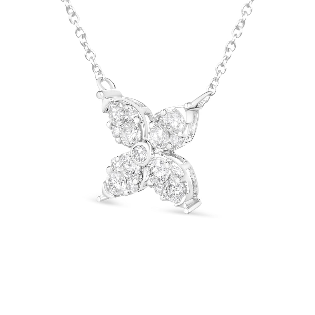 10K White Gold 1/2 Cttw Brilliant Round Diamond Marquise Shaped 4 Leaf Clover Adjustable 16-18" Inch Pendant Necklace (I-J Color, I1-I2 Clarity) - DestGlow