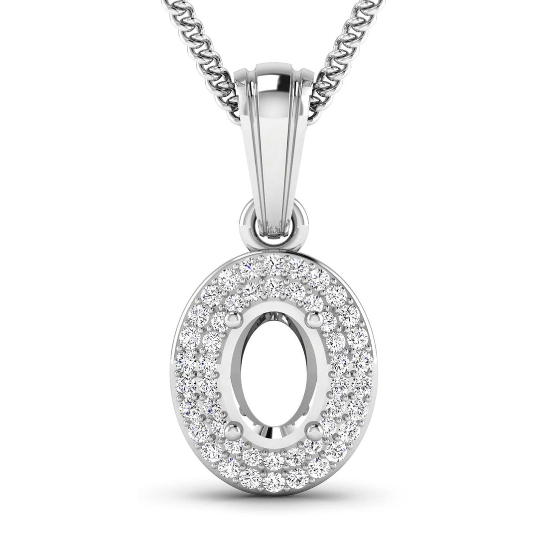 0.17 Carat Genuine White Diamond 14K White Gold Semi Mount Pendant - holds 7x5mm Oval Gemstone  DestGlow