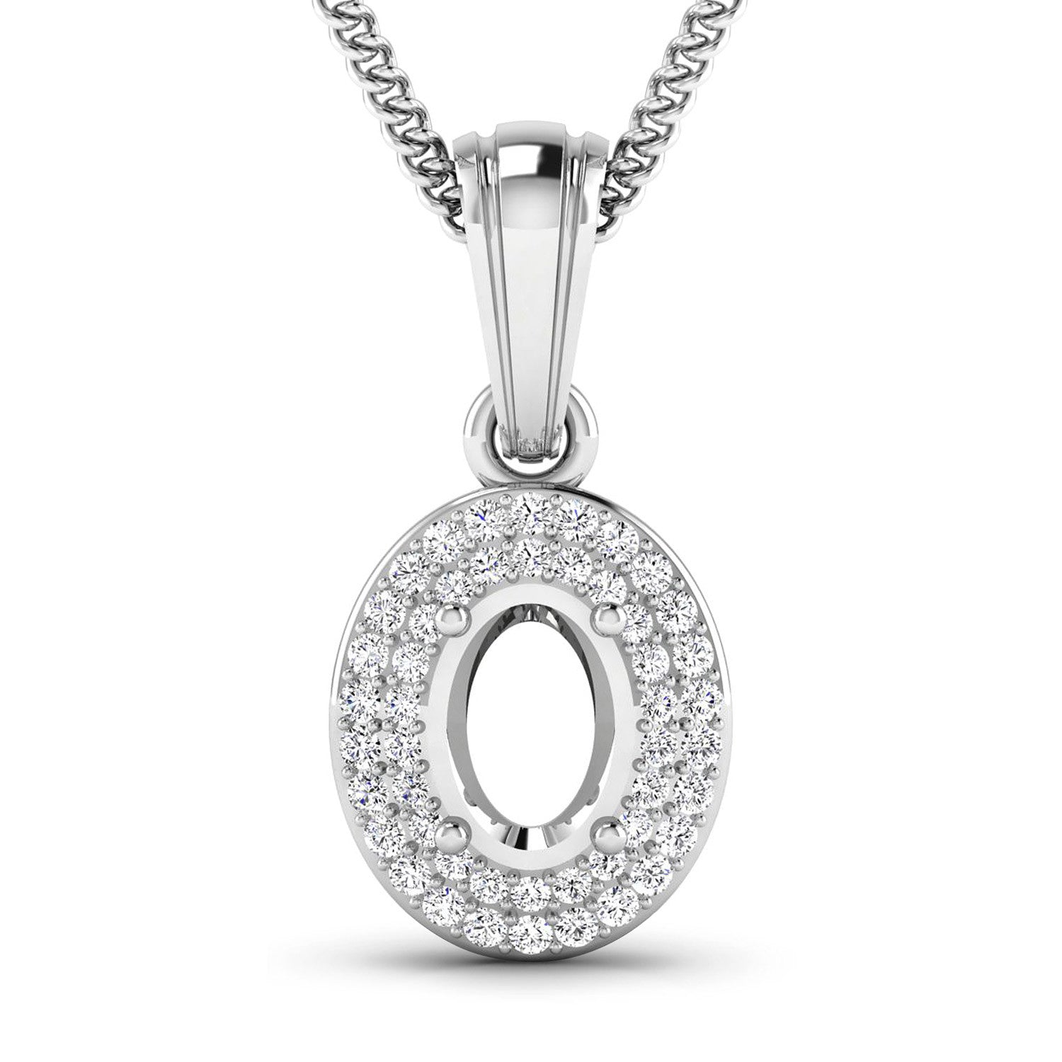 0.17 Carat Genuine White Diamond 14K White Gold Semi Mount Pendant - holds 7x5mm Oval Gemstone  DestGlow