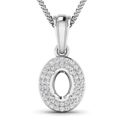0.17 Carat Genuine White Diamond 14K White Gold Semi Mount Pendant - holds 7x5mm Oval Gemstone  DestGlow