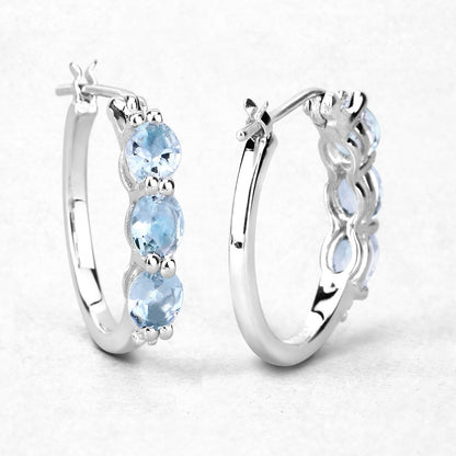 1.75 Carat Genuine Aquamarine and White Diamond .925 Sterling Silver Earrings by Bids.com