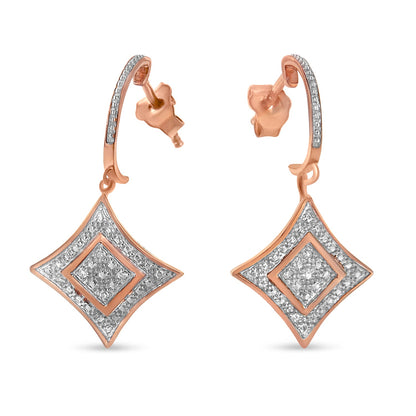 10K Rose Gold Plated Sterling Silver Round Cut Diamond Cushion Dangle Earrings (0.04 cttw, H-I Color, I2-I3 Clarity) by Bids.com