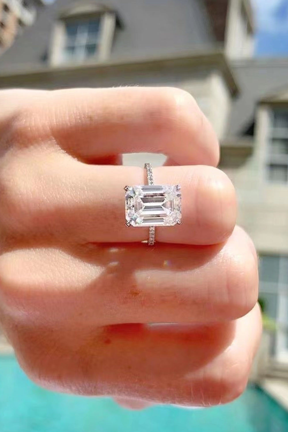 5 Carat Emerald-Cut Emerald-Cut Sparkala™ with Side Stones Ring (Platinum Over Pure Sterling Silver) by Sparkala