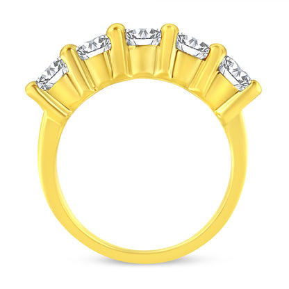 14K Yellow Gold Plated .925 Sterling Silver 2.0 Cttw Shared Prong Set Diamond 5 Stone Wedding Band Ring (J-K Color, I1-I2 Clarity) - Size 7 by Bids.com
