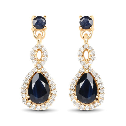 1.19 Carat Genuine Blue Sapphire and White Diamond 14K Yellow Gold Earrings by Bids.com