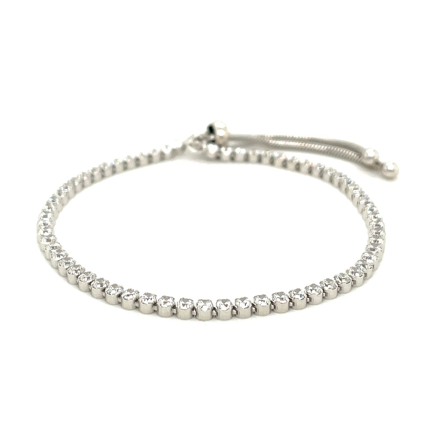 Adjustable Tennis Style Bracelet with Cubic Zirconia in Sterling Silver by Bids.com