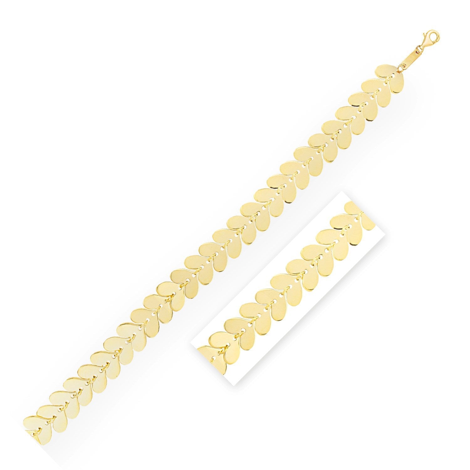 14k Yellow Gold Polished Heart Link Chain Bracelet by Bids.com