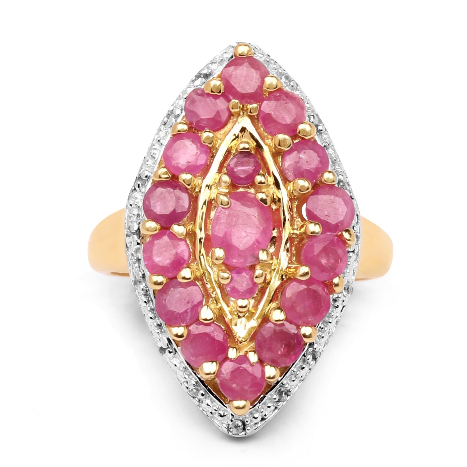 14K Yellow Gold Plated 2.30 Carat Genuine Ruby and White Topaz .925 Sterling Silver Ring  DestGlow