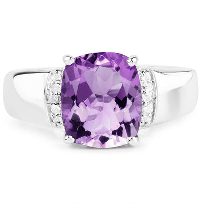 2.65 Carat Genuine  Amethyst and White Topaz .925 Sterling Silver Ring  DestGlow