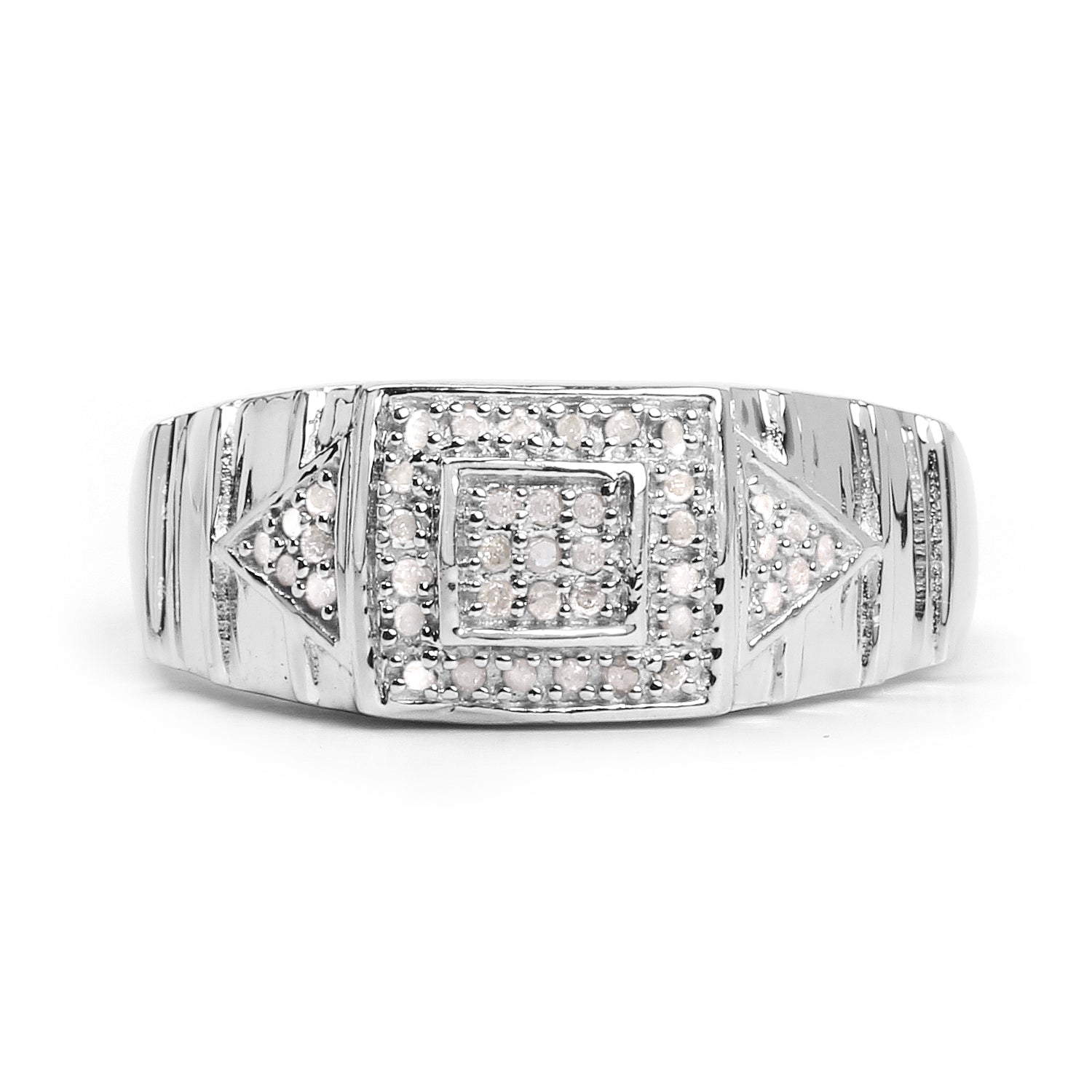 14K White Gold Plated 0.21 Carat Genuine White Diamond .925 Sterling Silver Ring by Bids.com