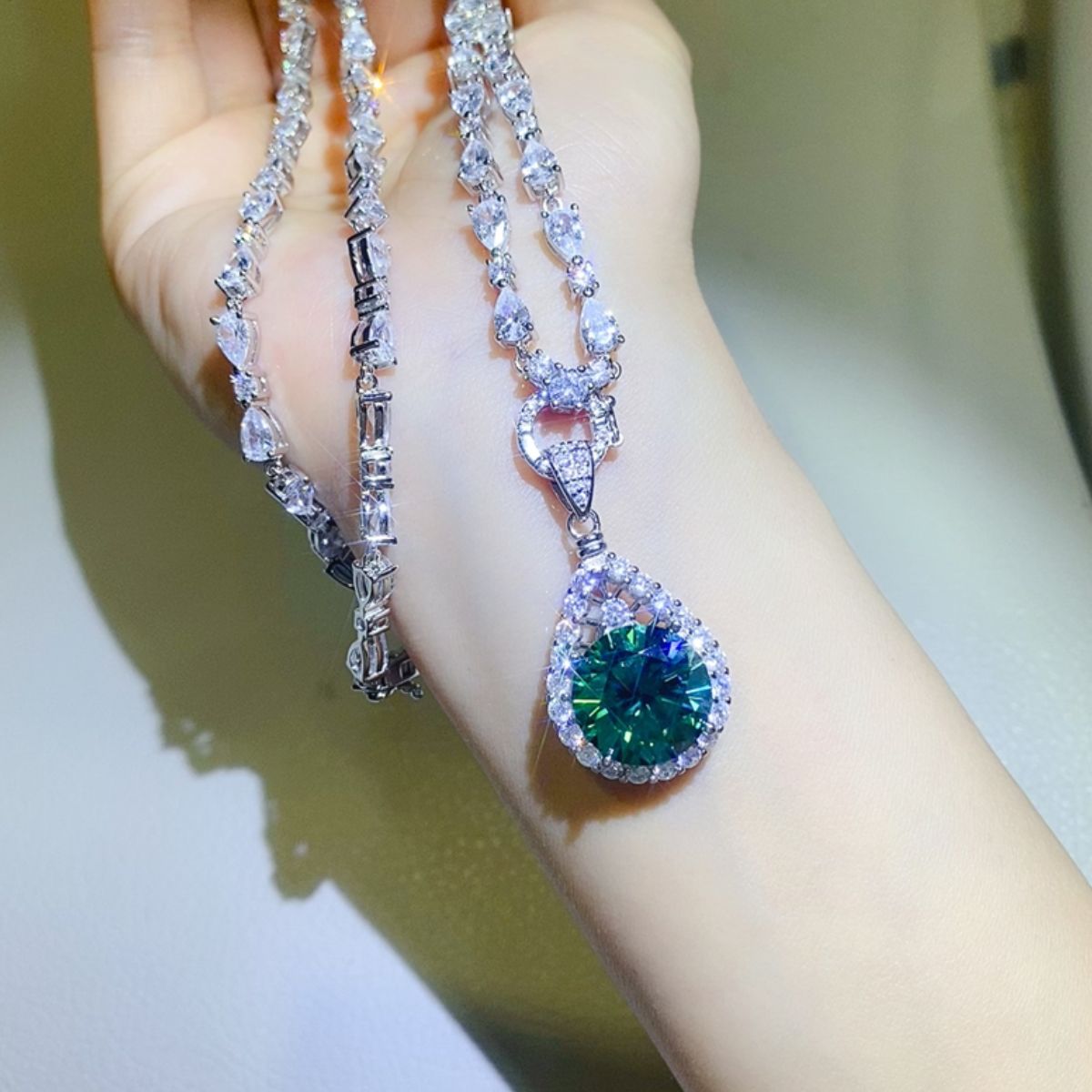 10 Carat Sparkala™ 925 Sterling Silver Teardrop Shape Necklace by Sparkala