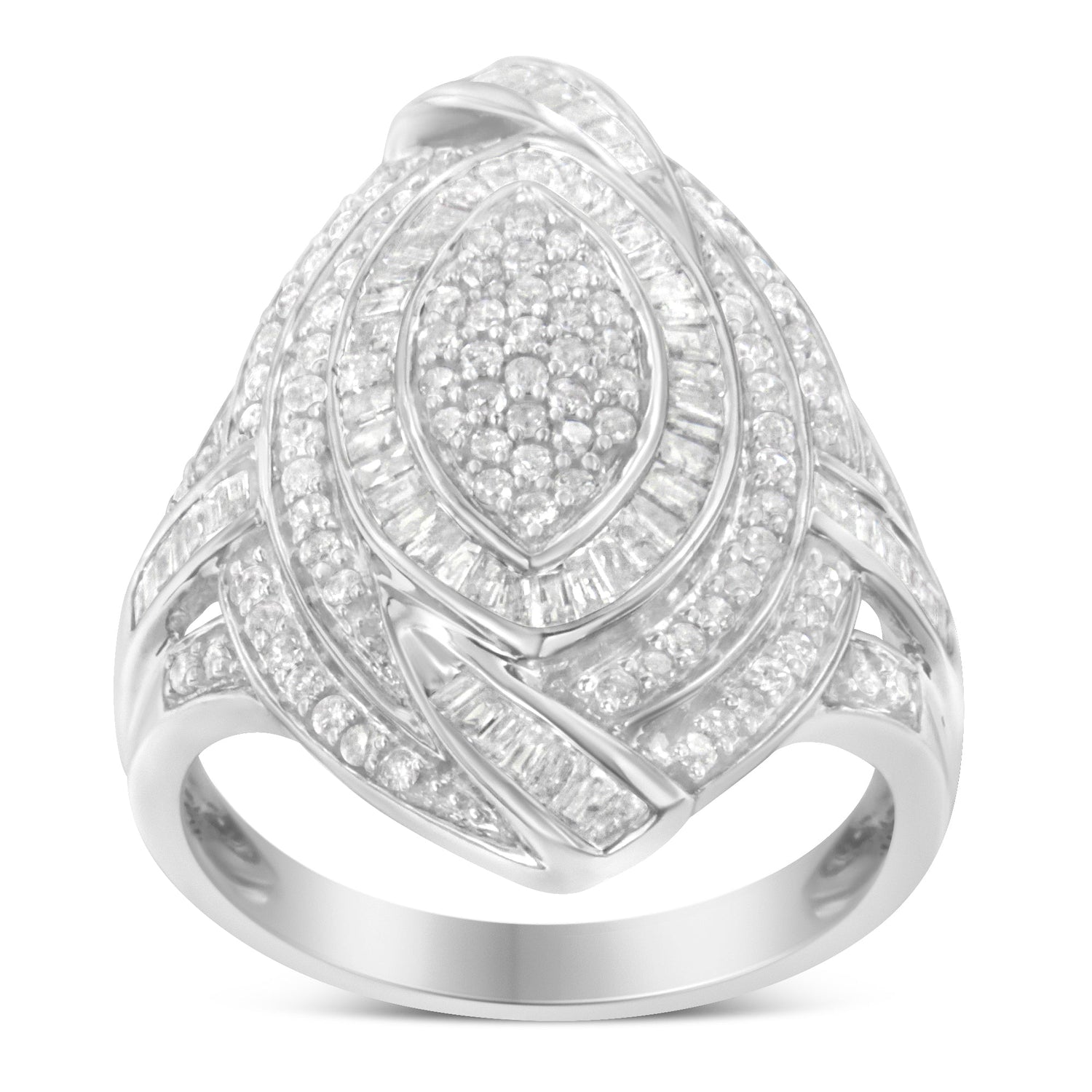 .925 Sterling Silver &amp; 1-1/8 Cttw Diamond Marquise Shaped Cluster Triple Halo Knot Cocktail Fashion Ring (I-J Color, I2-I3 Clarity) - Size 6 by Bids.com