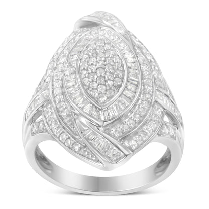 .925 Sterling Silver &amp; 1-1/8 Cttw Diamond Marquise Shaped Cluster Triple Halo Knot Cocktail Fashion Ring (I-J Color, I2-I3 Clarity) - Size 6 by Bids.com