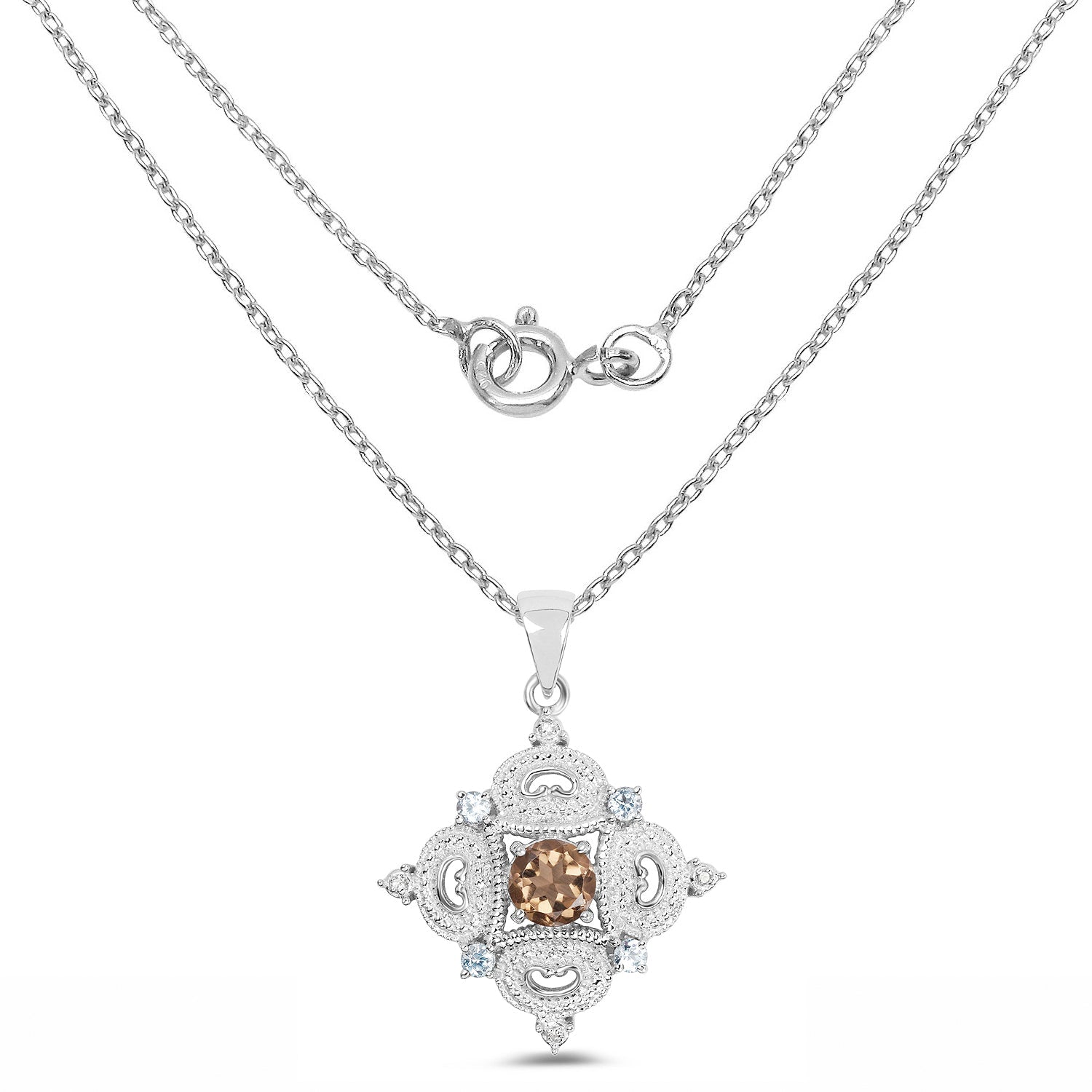 3.00 Carat Genuine Smoky Quartz, Blue Topaz and White Topaz .925 Sterling Silver Pendant by Bids.com