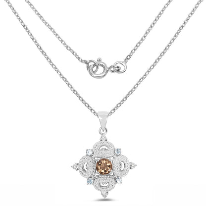 3.00 Carat Genuine Smoky Quartz, Blue Topaz and White Topaz .925 Sterling Silver Pendant by Bids.com