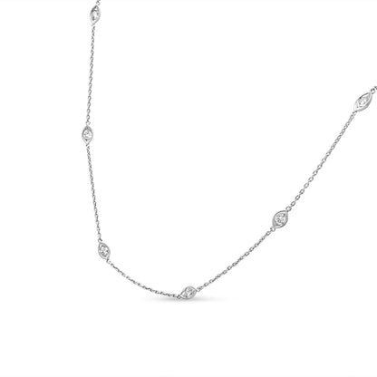 14K White Gold 1.00 Cttw Bezel Set Round Diamond Marquise Shaped Milgrain Station 18" Collar Necklace (G-H Color, SI1-SI2 Clarity) by Bids.com