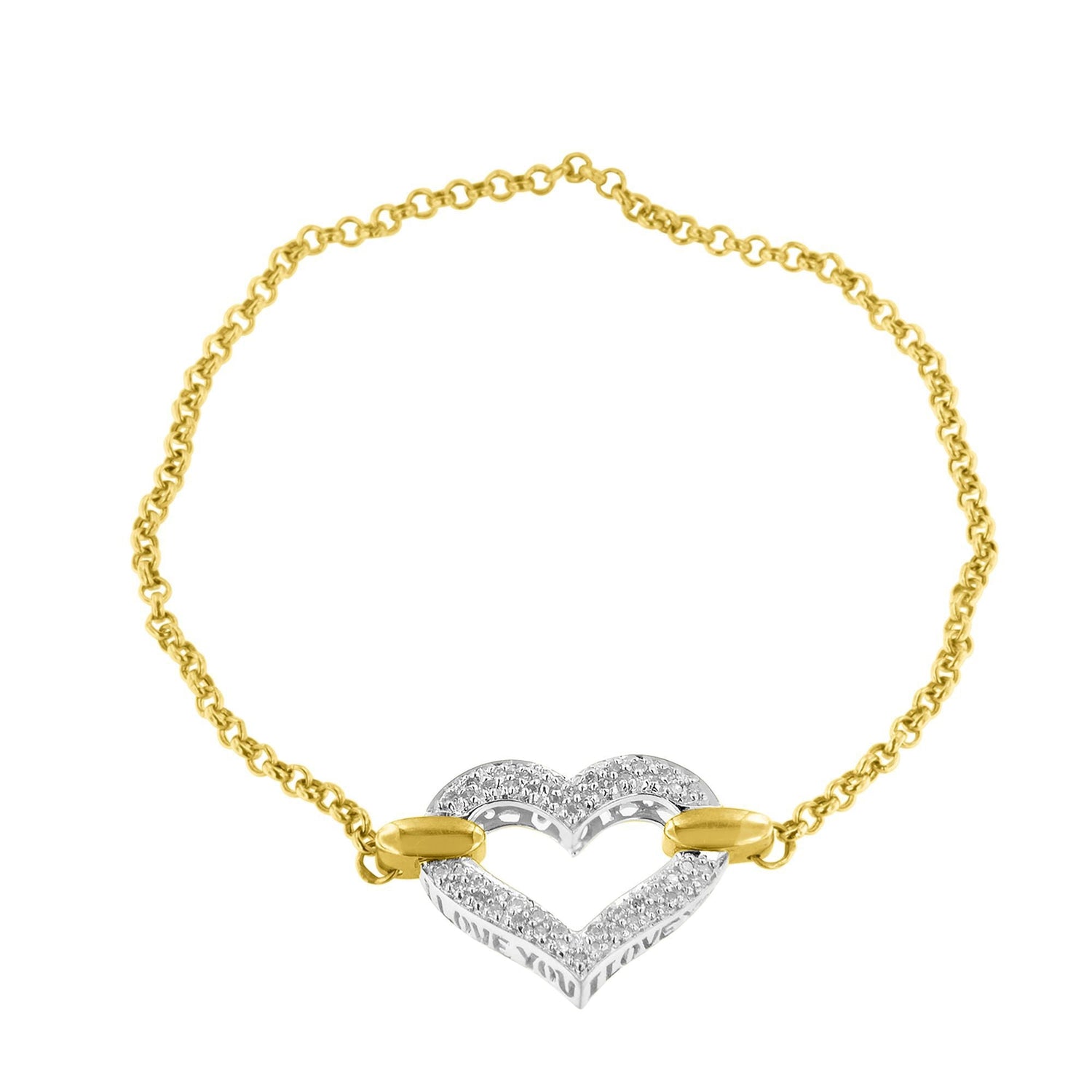 10K Two Tone Gold 1/4 Cttw Diamond Encrusted Heart Charm 7" Bracelet (H-I Color, I1-I2 Clarity) by Bids.com