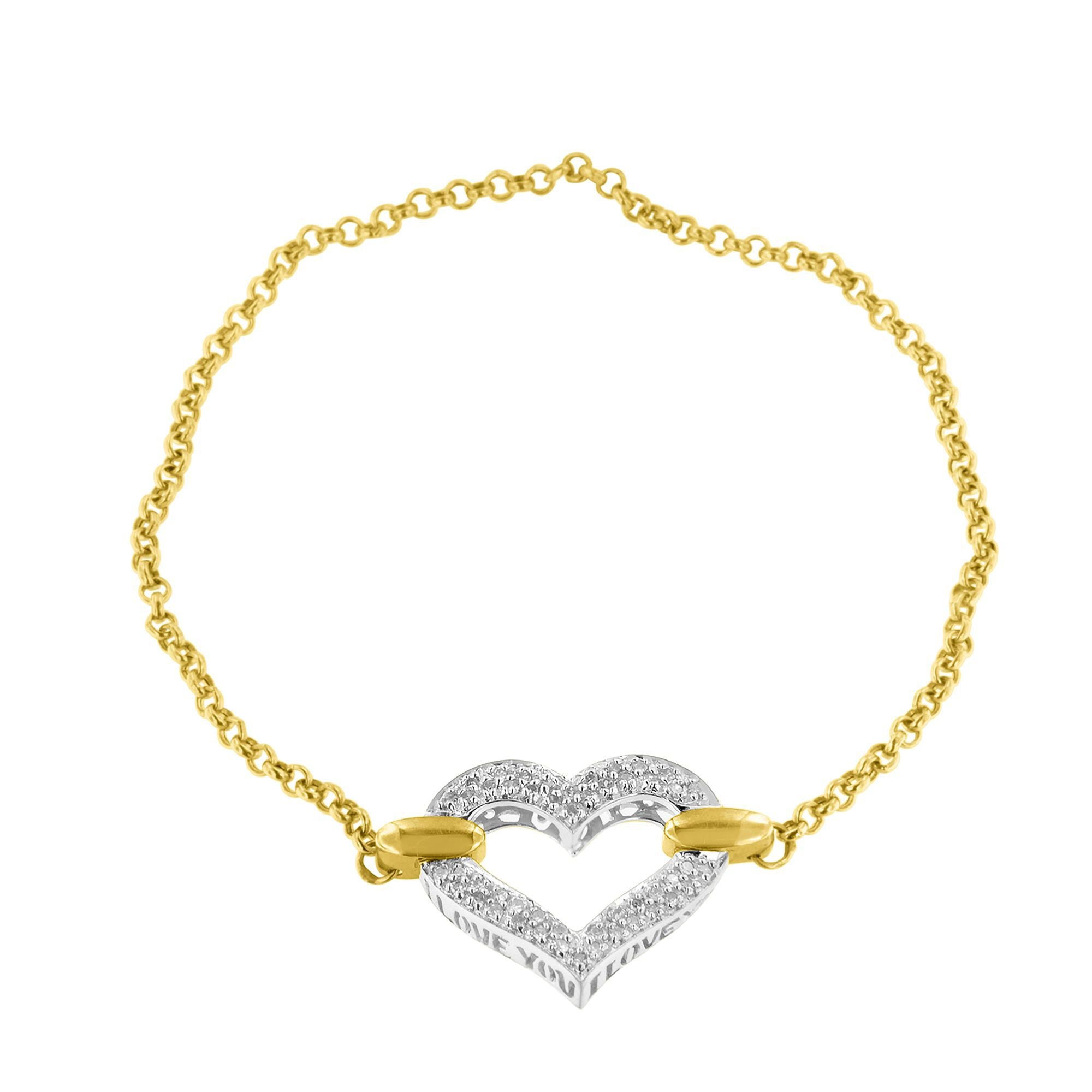 10K Two Tone Gold 1/4 Cttw Diamond Encrusted Heart Charm 7" Bracelet (H-I Color, I1-I2 Clarity) by Bids.com