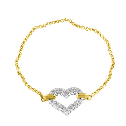 10K Two Tone Gold 1/4 Cttw Diamond Encrusted Heart Charm 7" Bracelet (H-I Color, I1-I2 Clarity) by Bids.com