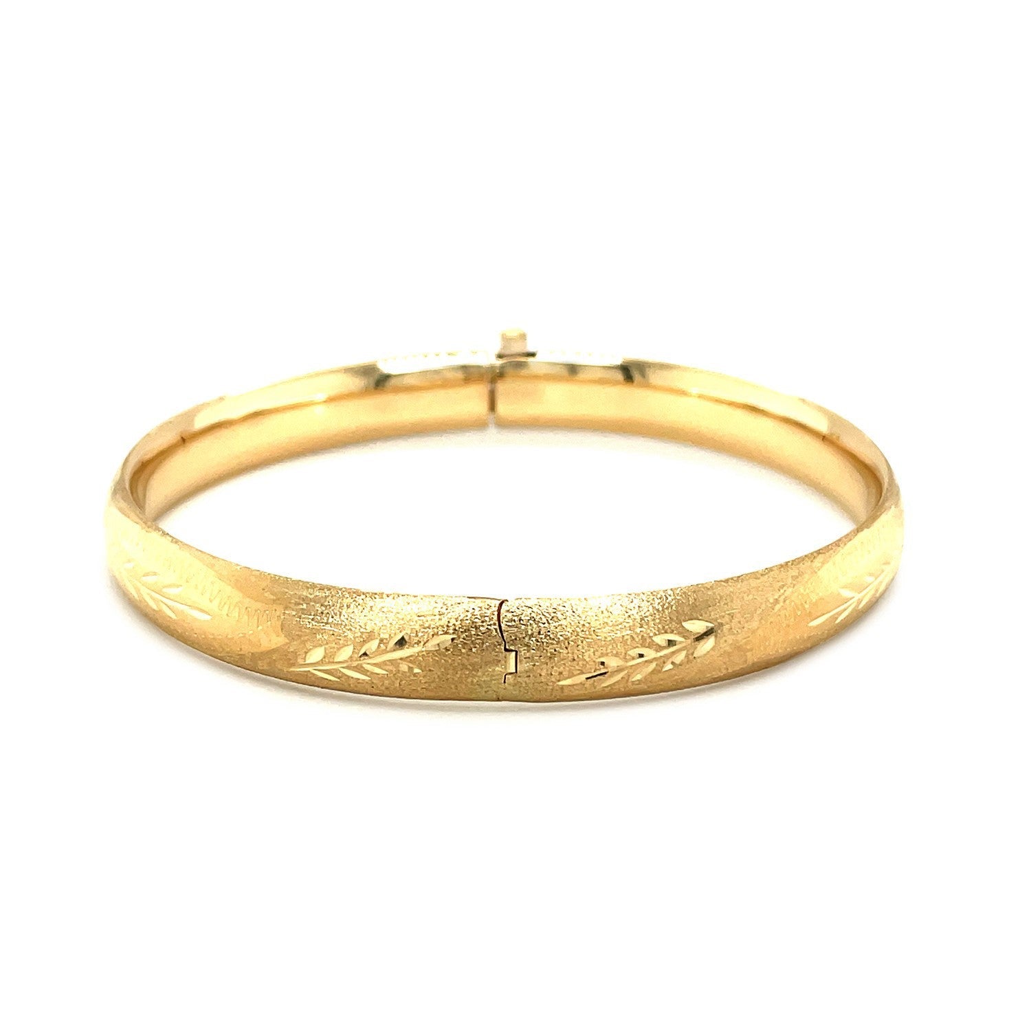 Classic Floral Carved Bangle in 14k Yellow Gold (8.0mm) by Bids.com