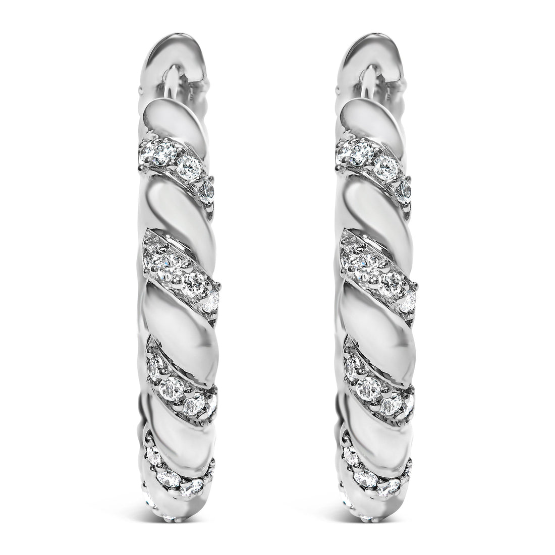 14K White Gold 1 1/5 Cttw Lab Grown Diamond Swirl Design 1" Inch Hoop Earrings (F-G Color, VS1-VS2 Clarity) by Bids.com