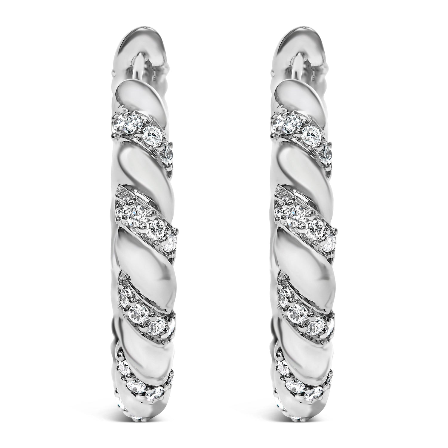 14K White Gold 1 1/5 Cttw Lab Grown Diamond Swirl Design 1" Inch Hoop Earrings (F-G Color, VS1-VS2 Clarity) by Bids.com