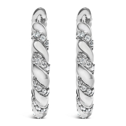 14K White Gold 1 1/5 Cttw Lab Grown Diamond Swirl Design 1" Inch Hoop Earrings (F-G Color, VS1-VS2 Clarity) by Bids.com