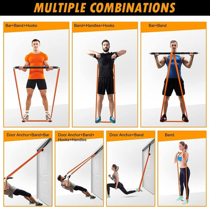Resistance Band Bar Set - 500LBS Portable Full Body Workout Kit with Adjustable Bar & 4 Bands