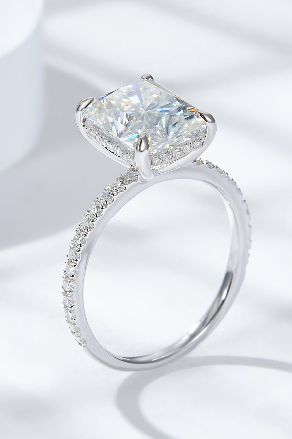 4 Carat Radiant-Cut Sparkala™ 4-Prong Side Stone Ring (Platinum Over Pure Sterling Silver) by Sparkala