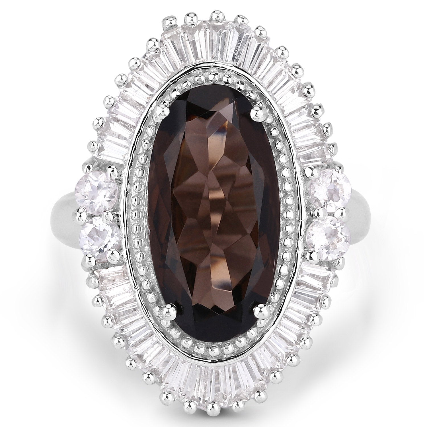 8.12 Carat Genuine Smoky Quartz and White Topaz .925 Sterling Silver Ring by Bids.com