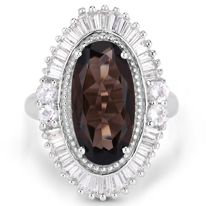 8.12 Carat Genuine Smoky Quartz and White Topaz .925 Sterling Silver Ring by Bids.com