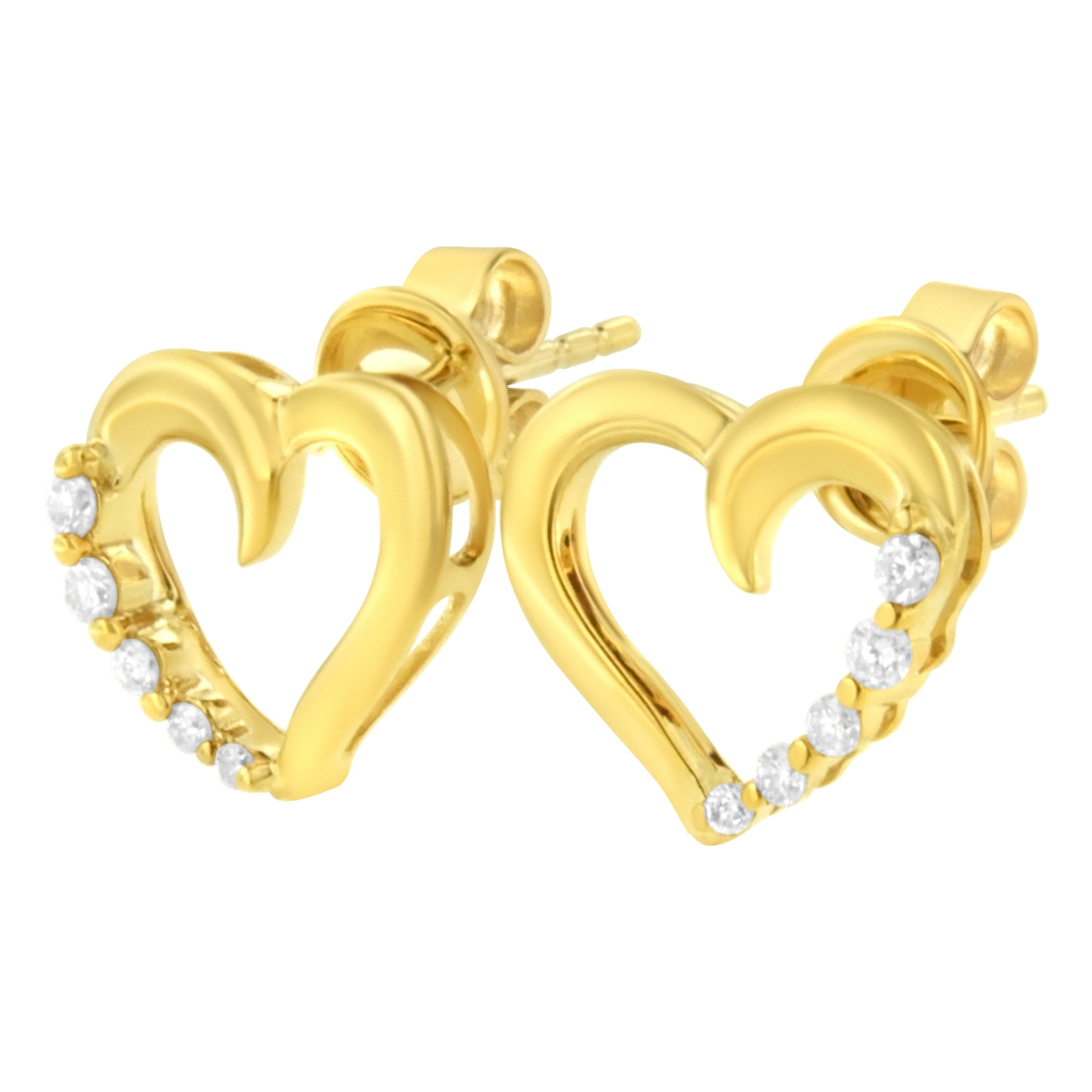 14K Yellow Gold 1/8 Cttw Diamond Journey Heart Hoop Earrings (K-L Color, I1-I2 Clarity) by Bids.com