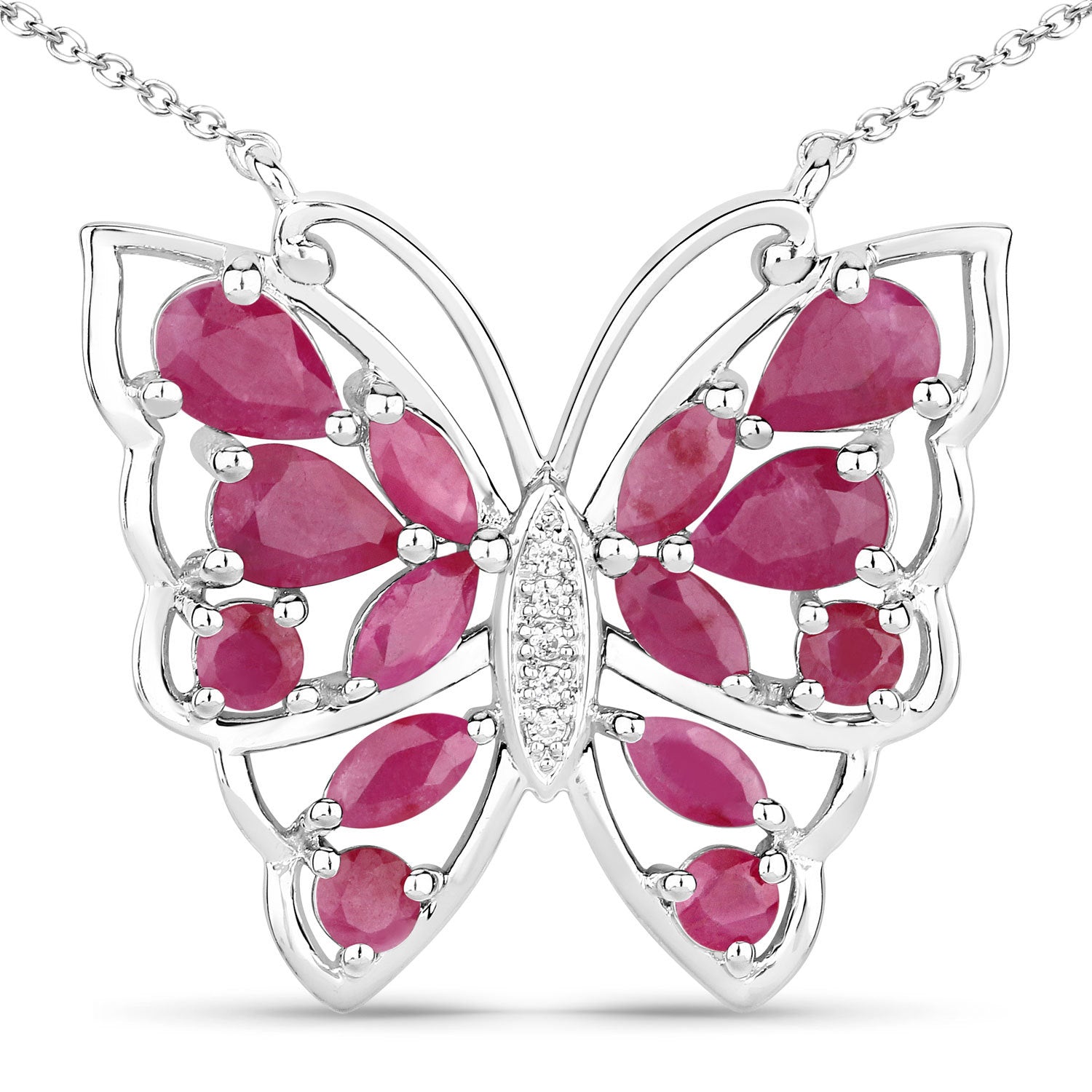 2.88 Carat Genuine Ruby and White Zircon .925 Sterling Silver Necklace by Bids.com