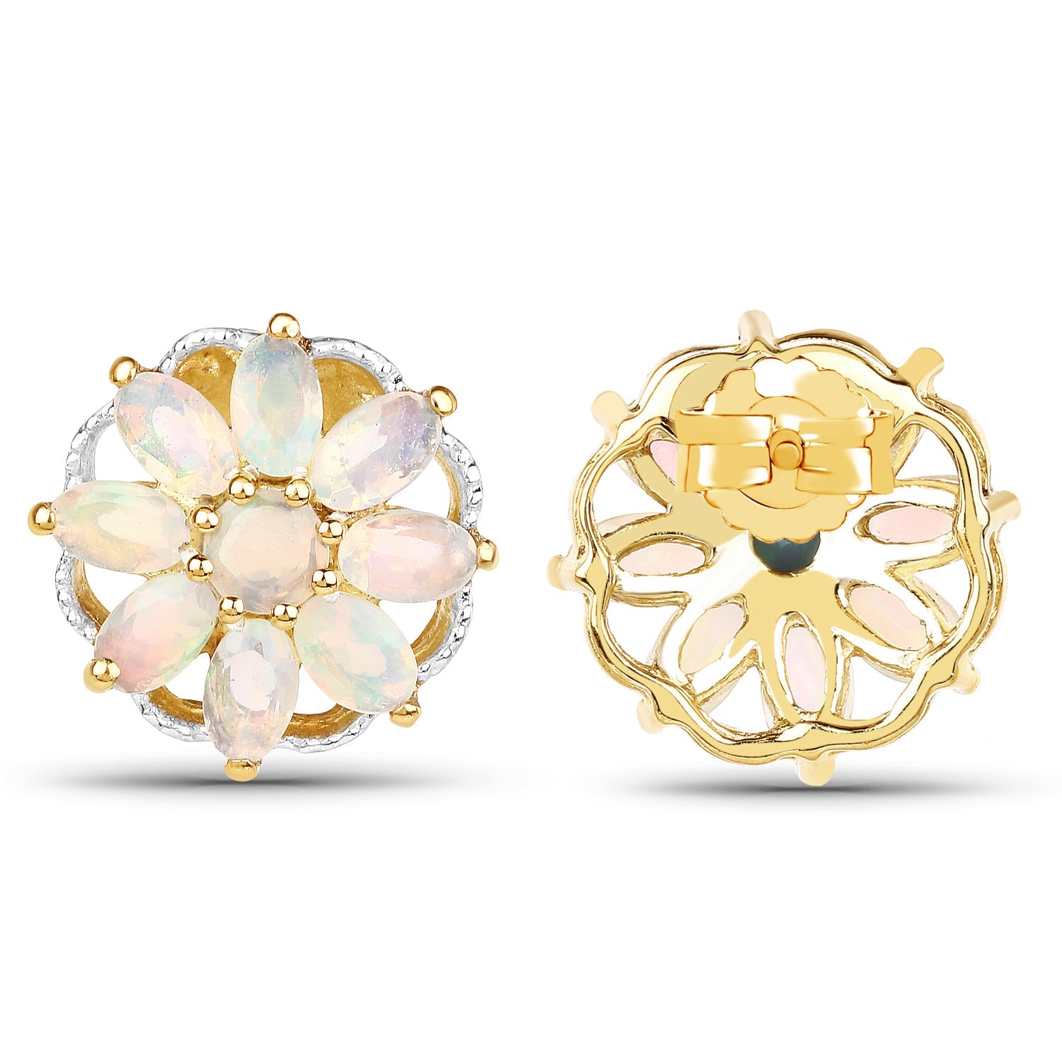 14K Yellow Gold Plated 2.70 Carat Genuine Ethiopian Opal .925 Sterling Silver Earrings by Bids.com
