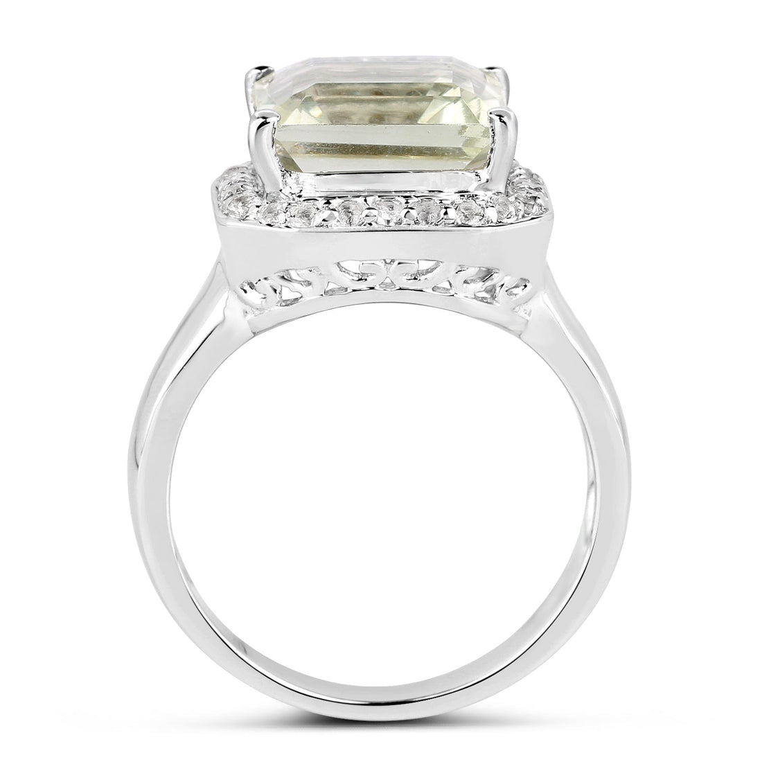 4.52 Carat Genuine Green Amethyst and White Topaz .925 Sterling Silver Ring  DestGlow