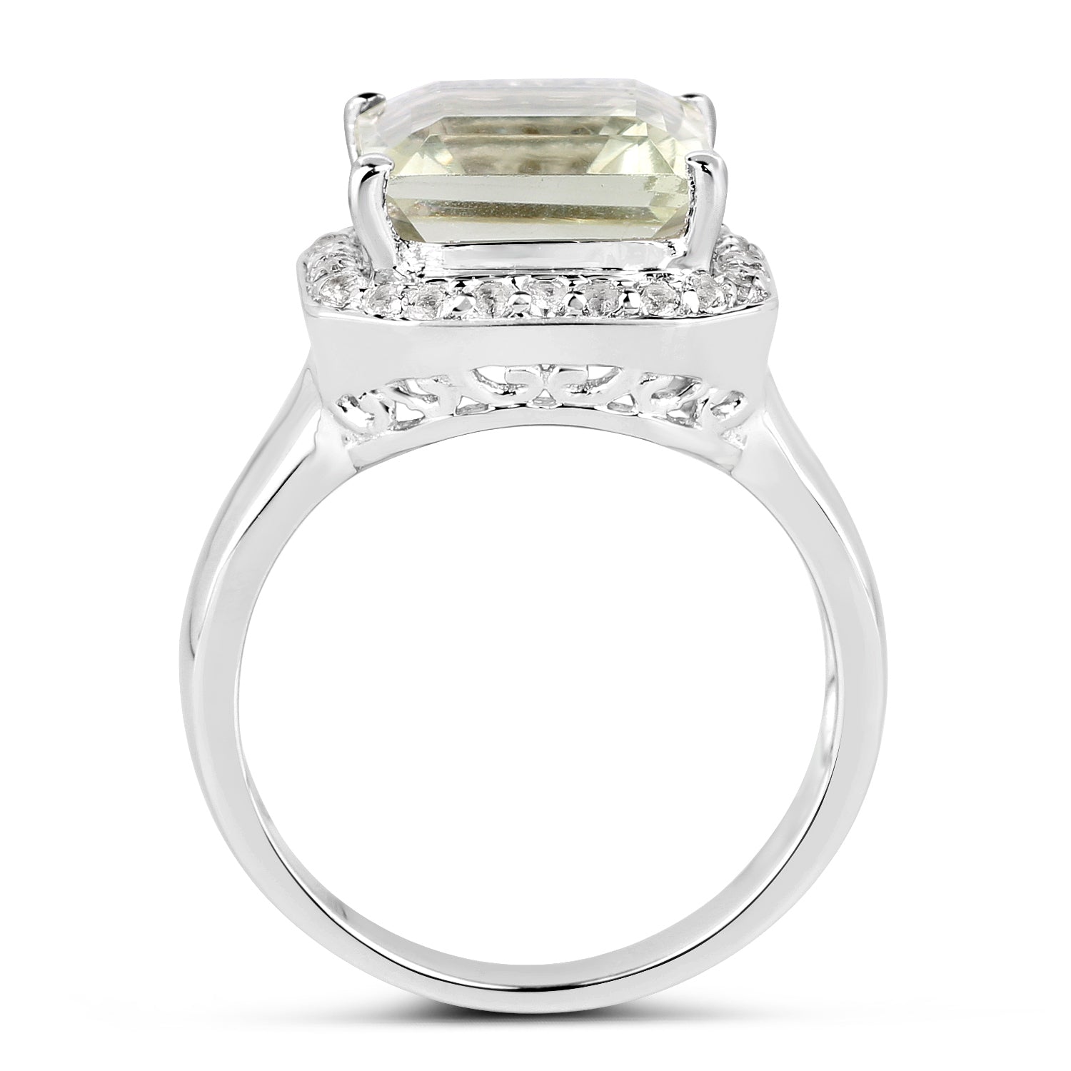 4.52 Carat Genuine Green Amethyst and White Topaz .925 Sterling Silver Ring  DestGlow