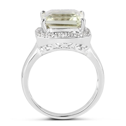 4.52 Carat Genuine Green Amethyst and White Topaz .925 Sterling Silver Ring  DestGlow