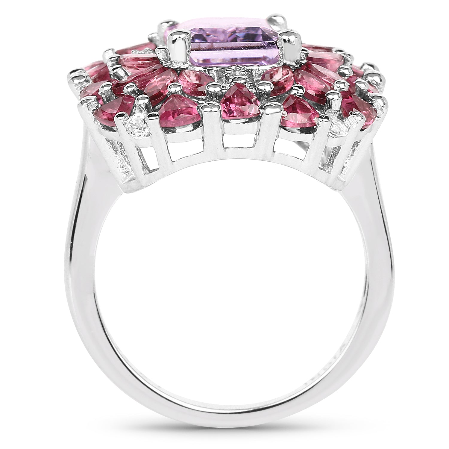7.59 Carat Genuine Pink Amethyst, Rhodolite and White Topaz .925 Sterling Silver Ring by Bids.com
