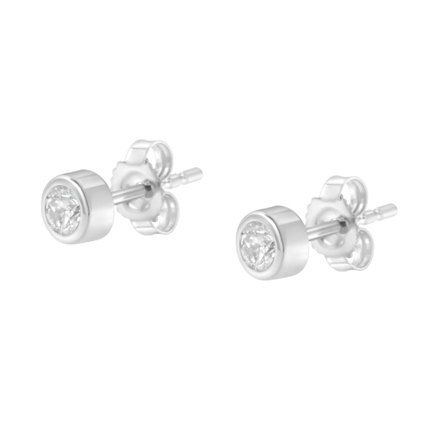 10K White Gold 1/5 Cttw Round Brilliant-Cut Near Colorless Diamond Bezel-Set Stud Earrings (H-I Color, I1-I2 Clarity) by Bids.com